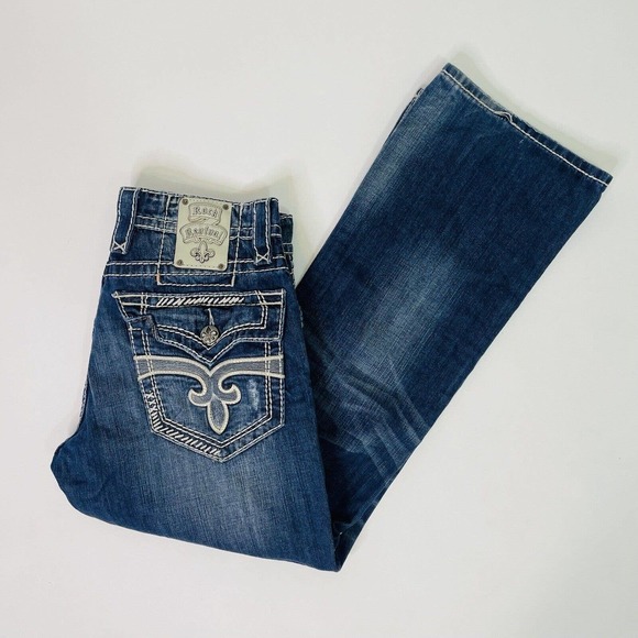 Rock Revival Other - Rock Revival Ronnie Boot Thick Stitch Dark Wash Bootcut Jeans 33x31 Men's Blue